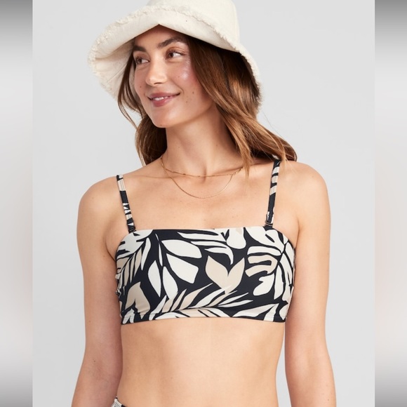 Bandeau Swim Top For Women Black and White Palm Print Size Small - Picture 5 of 7